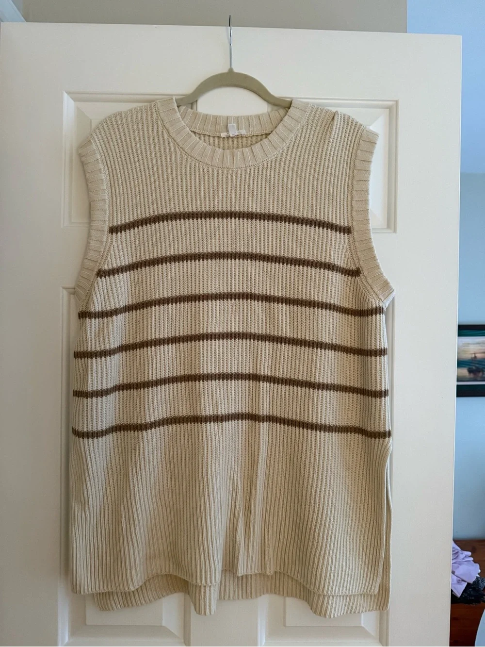 Cream Knit Sleeveless Sweater Tunic Vest with Brown Stripes by Splendid